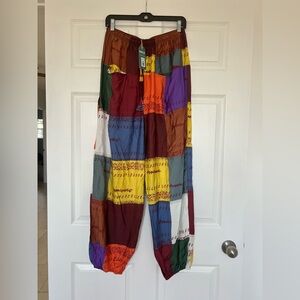 NWT Earthbound Pull On Pants Medium Colorful Hippie Boho Baggy Elastic Waist